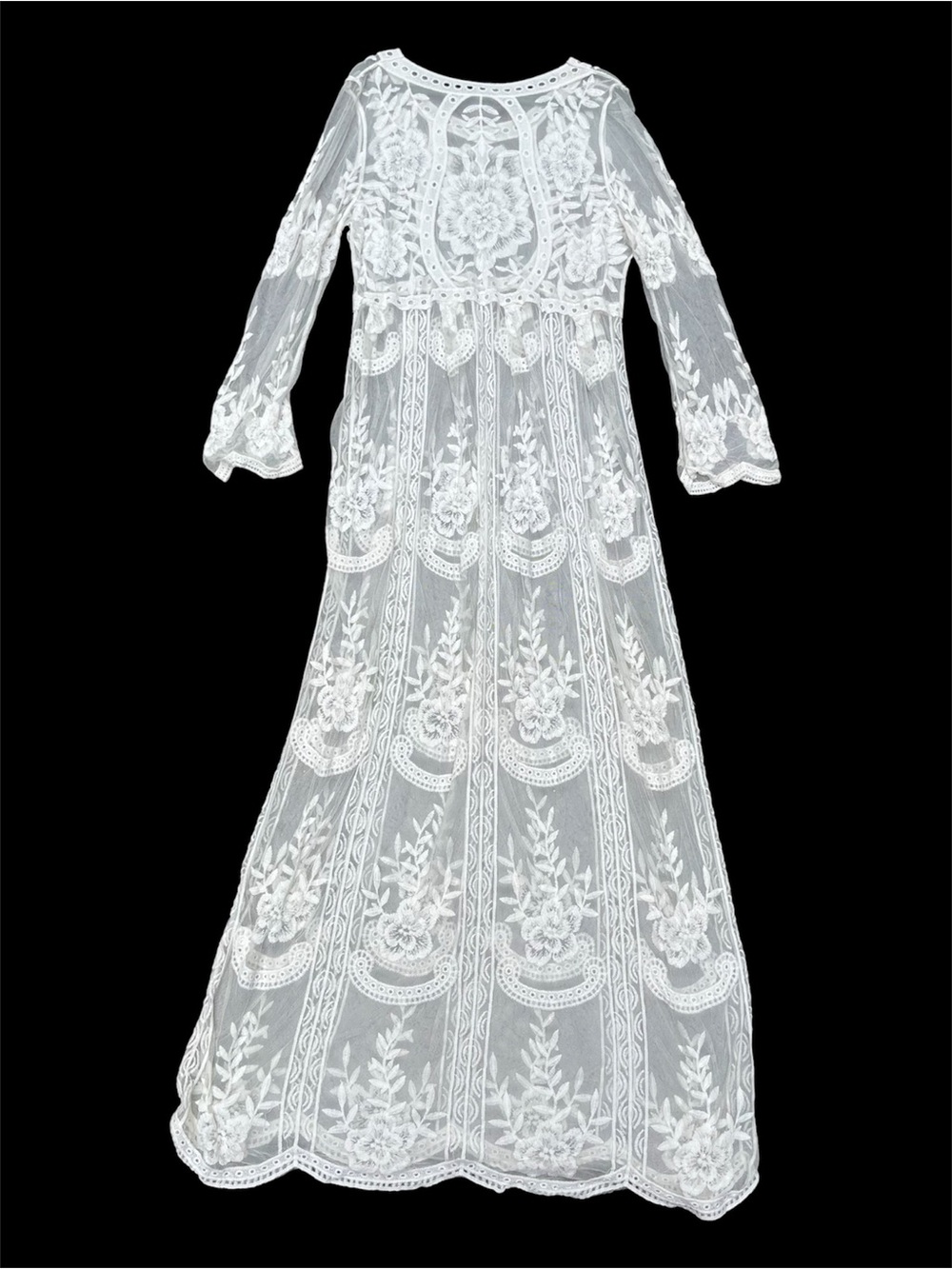 Lace dress with floral embroidery Cottagecore XL Bohemian Silhouette Wedding